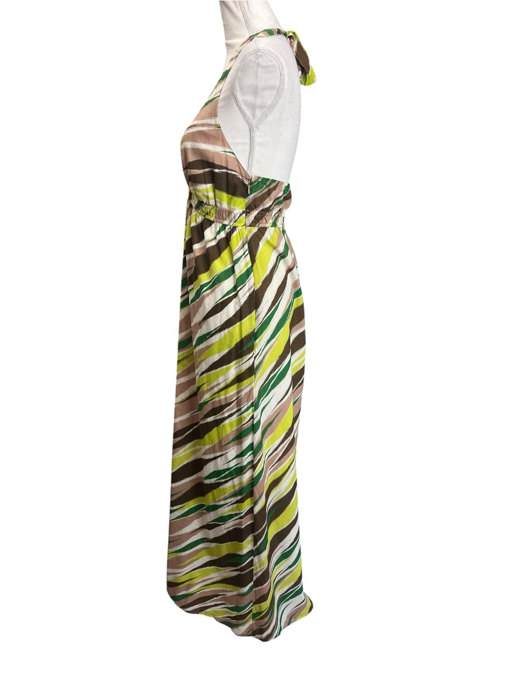 GAP NWT Halter Maxi Dress Medium Green Brown Abstract Stripe Cotton - Picture 10 of 13